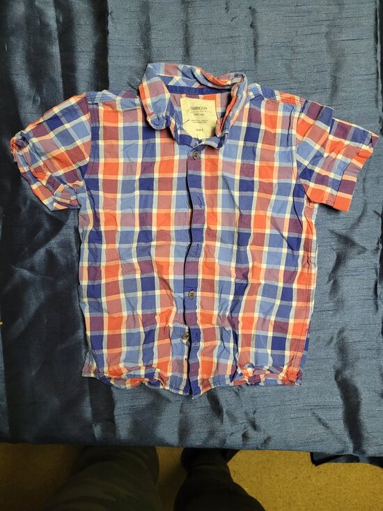 Red Blue Button Shirt Short Sleeve - Picture 1 of 4